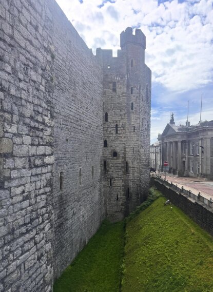 Banded stone side wall of Caernarfon Castle